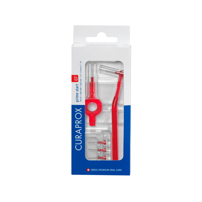 Curaprox CPS 07 Prime Start PIROS fogköztisztító kefe (5db + kétféle tartónyél)